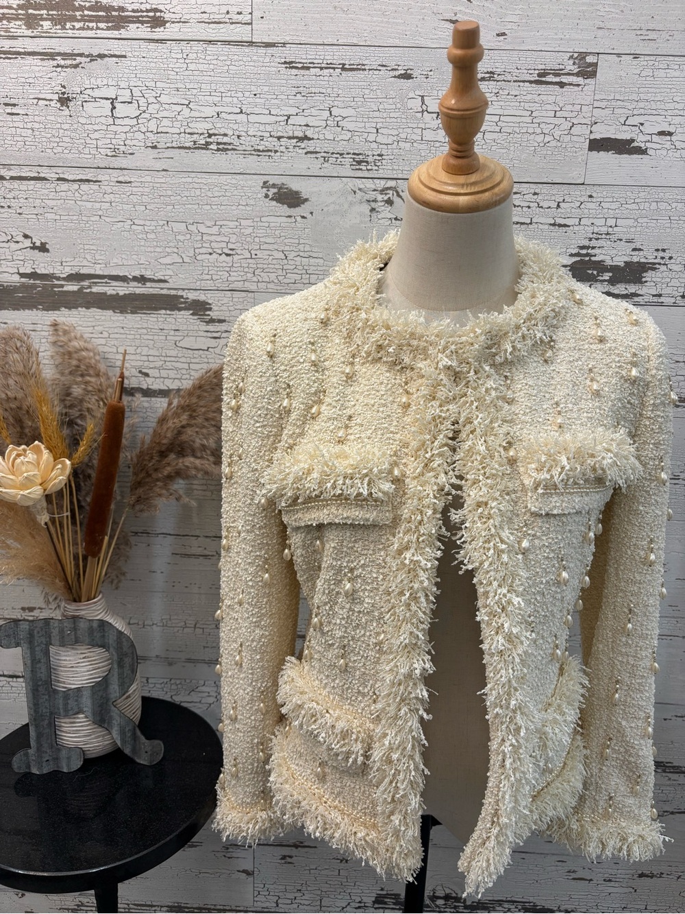 Kobi Halperin NWT Cream Fringe Tweed Blazer